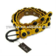 Fashion Woman Leather Belt Yellow Belt With Black Buckle